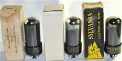 Brand Spanking NEW, Single Tubes MINT NOS NIB Sylvania 1950s-60s 6V6GT Black Plate Black Glass Chrome Dome. Made in USA. Very desirable early Sylvania production.