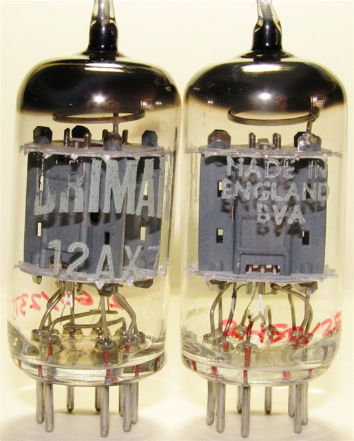 Barely Used, Like New Late 1960s-Early 1970s Brimar Short Plate ECC83/12AX7  tubes with BVA